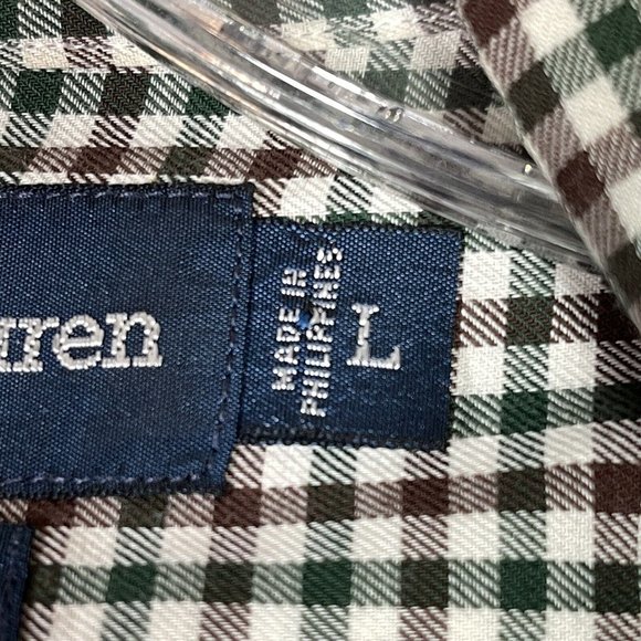 Ralph Lauren Mens Blake Button Down Shirt Size L Green Brown Check Long Sleeve - Picture 6 of 8
